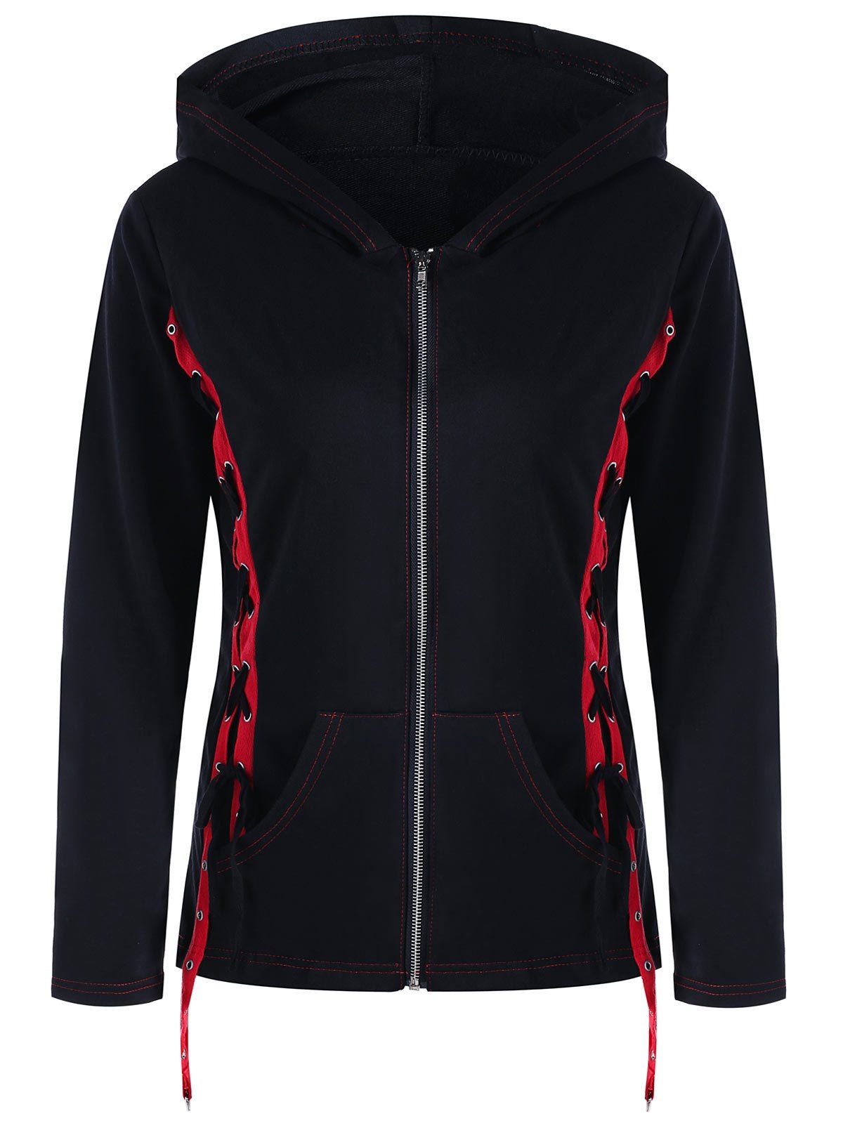 

Side Lace Up Zip Up Hoodie, Black