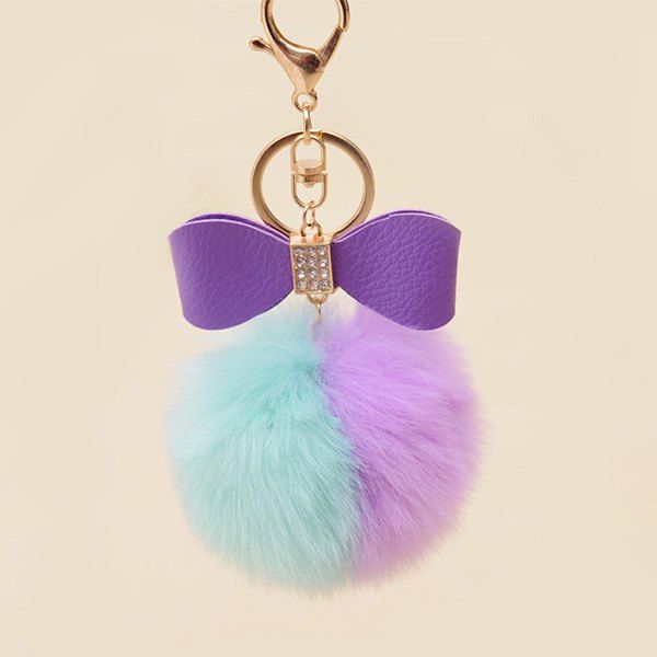 

Rhinestone Bows Two Tone Fuzzy Ball Keychain, Green