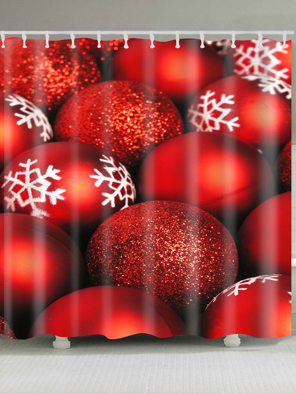 

Christmas Snowflake Red Balls Pattern Waterproof Shower Curtain