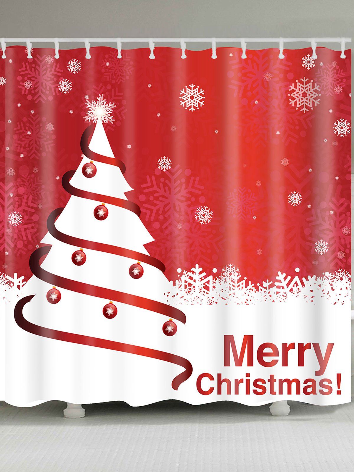 

Snow Christmas Tree Printed Waterproof Bathroom Curtain, Red with white