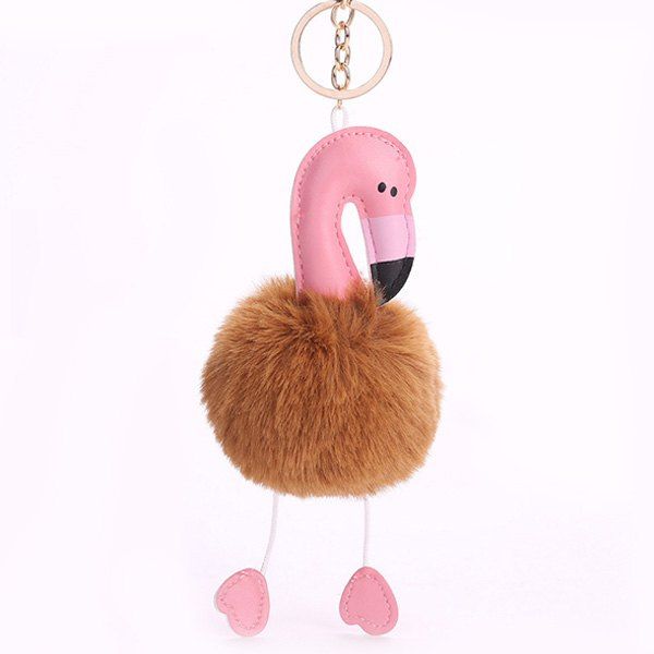 

Cute Fuzzy Ball Flamingo Heart Keychain, Coffee