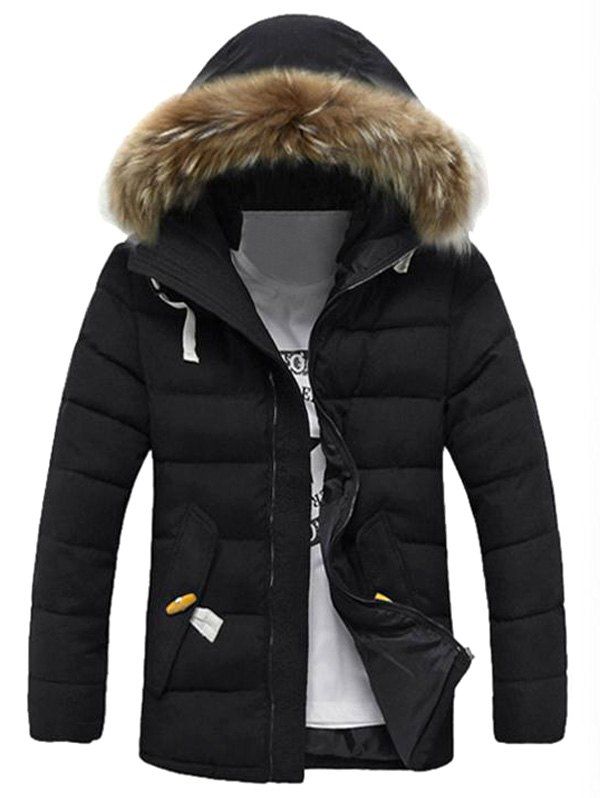 

Detachable Hooded Padded Zip Up Coat, Black