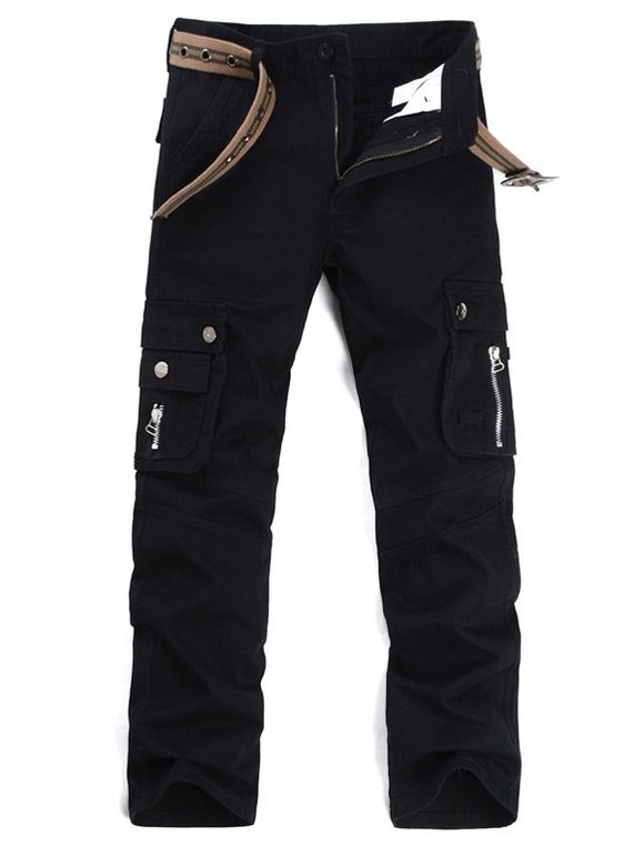 Pantalon Cargo Multi-poches Fermeture à Zip - Noir 34