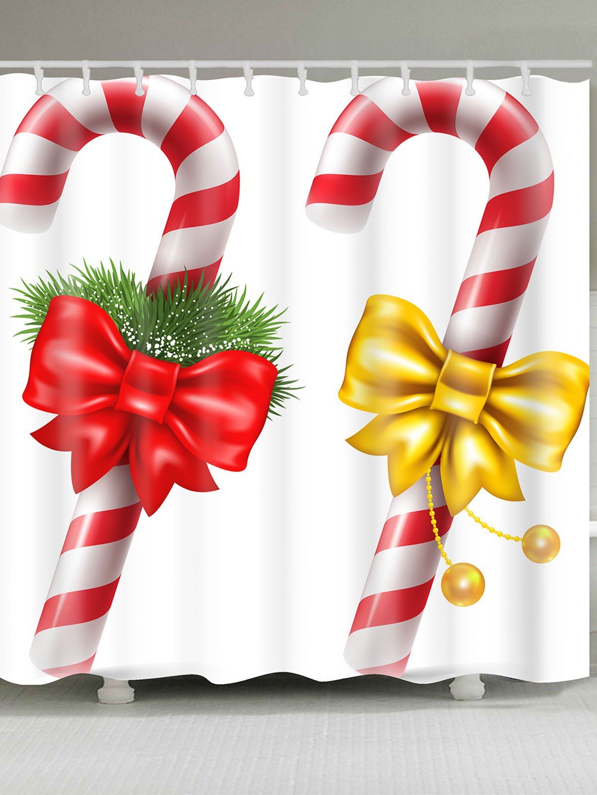 

Christmas Candy Sticks Pattern Waterproof Shower Curtain, Colorful