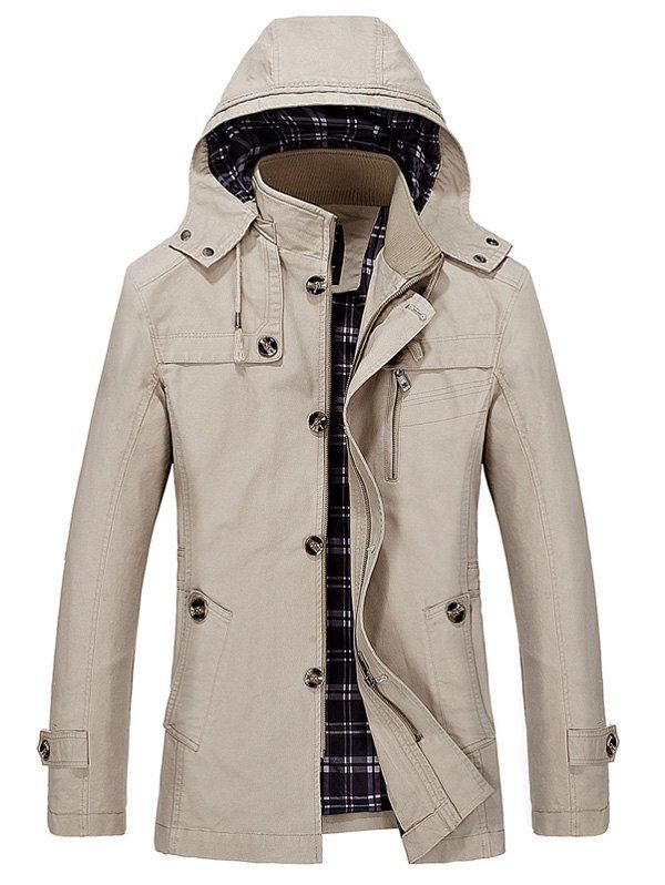 

Multi Pockets Zip Up Single Breasted Coat, Light khaki