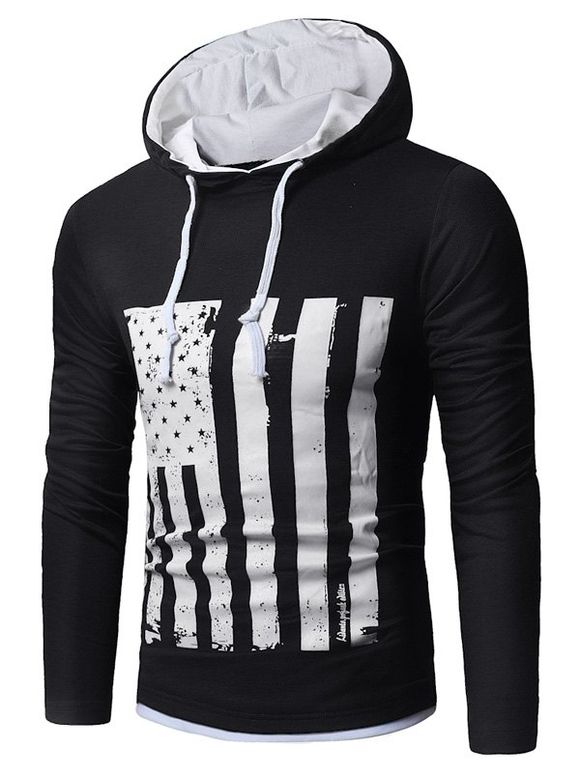 T-shirt Imprimé Drapeau Américain - Blanc et Noir L