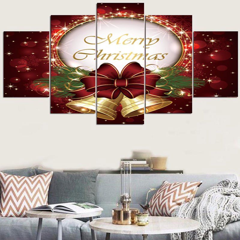 

Christmas Bowknot Bells Patterned Wall Stickers, Red and golden