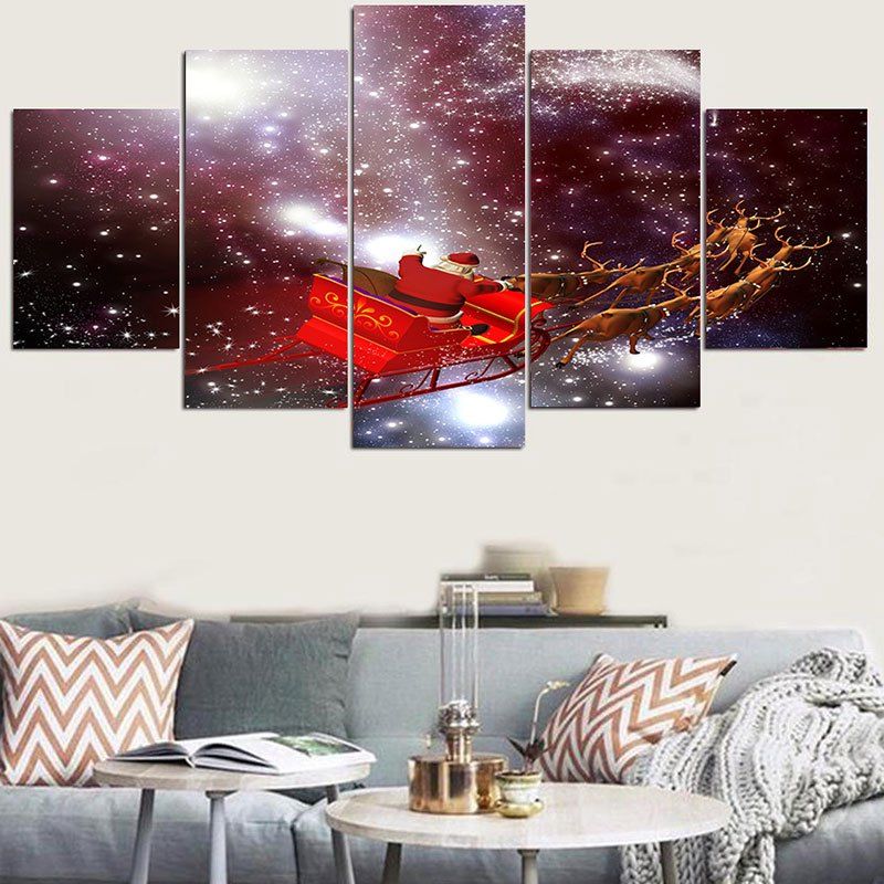 

Starry Night Christmas Sled Patterned Wall Stickers, Red and purple