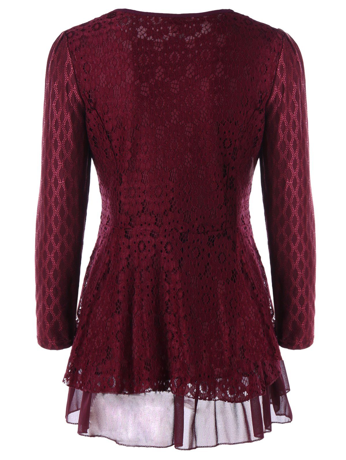 2018 Plus Size Embellished Layered Lace Peplum Top WINE RED XL In Tank ...