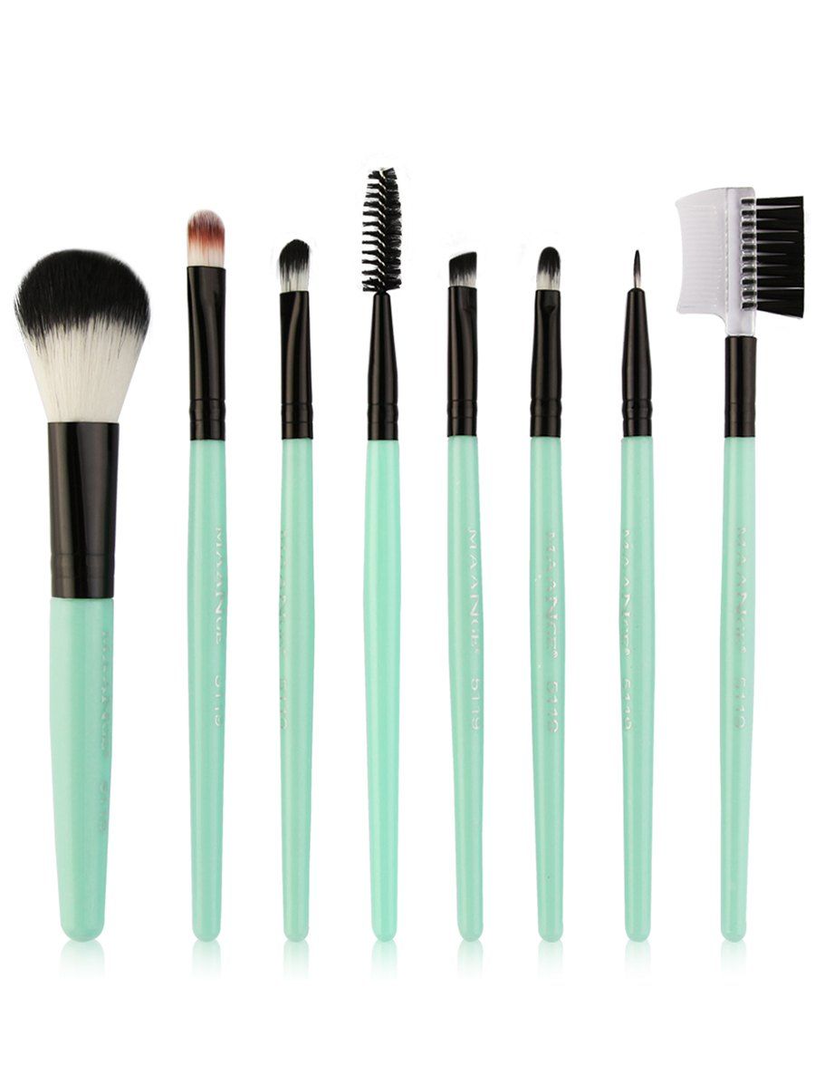 

8Ps Professional Nylon Eye Makeup Brushes Set, Cyan and black