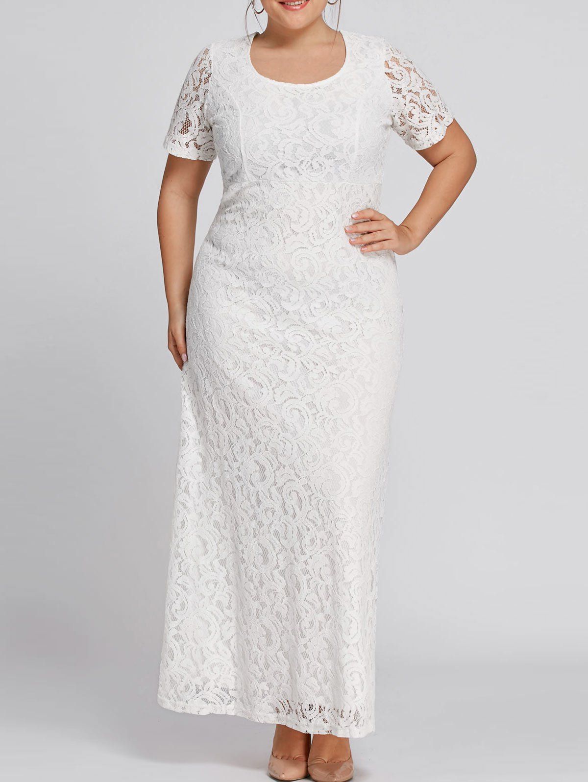 

Plus Size Lace Maxi Gown Dress, White