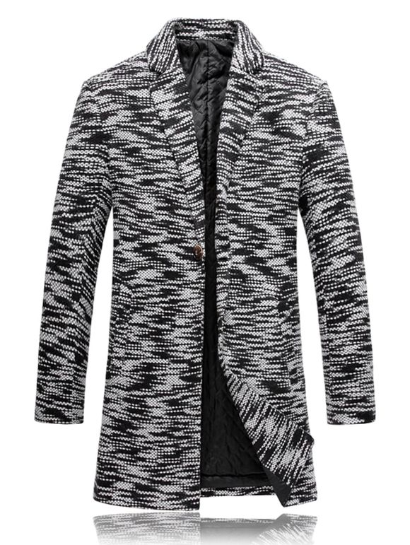 Manteau Rembourré Multicolore en Maille Mélangée à Un Bouton - Blanc Noir 2XL