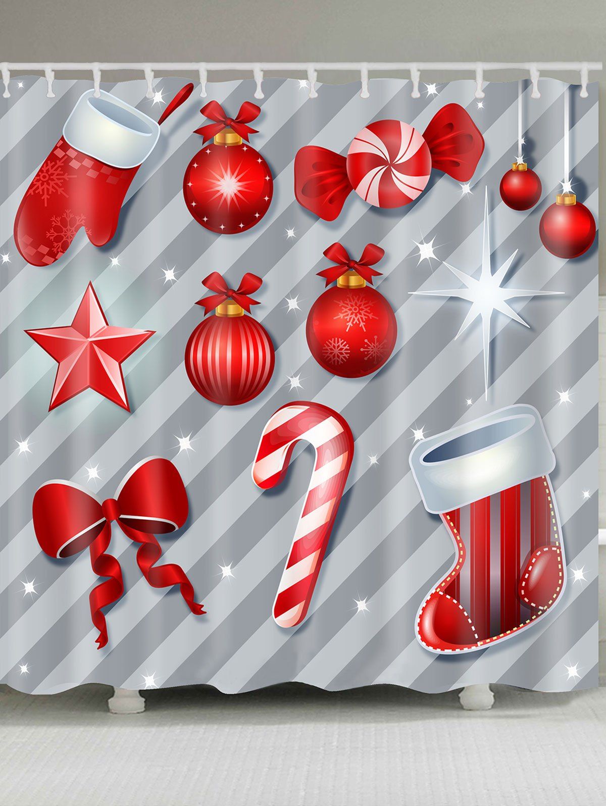 

Christmas Candy Pattern Waterproof Bathroom Curtain, Red