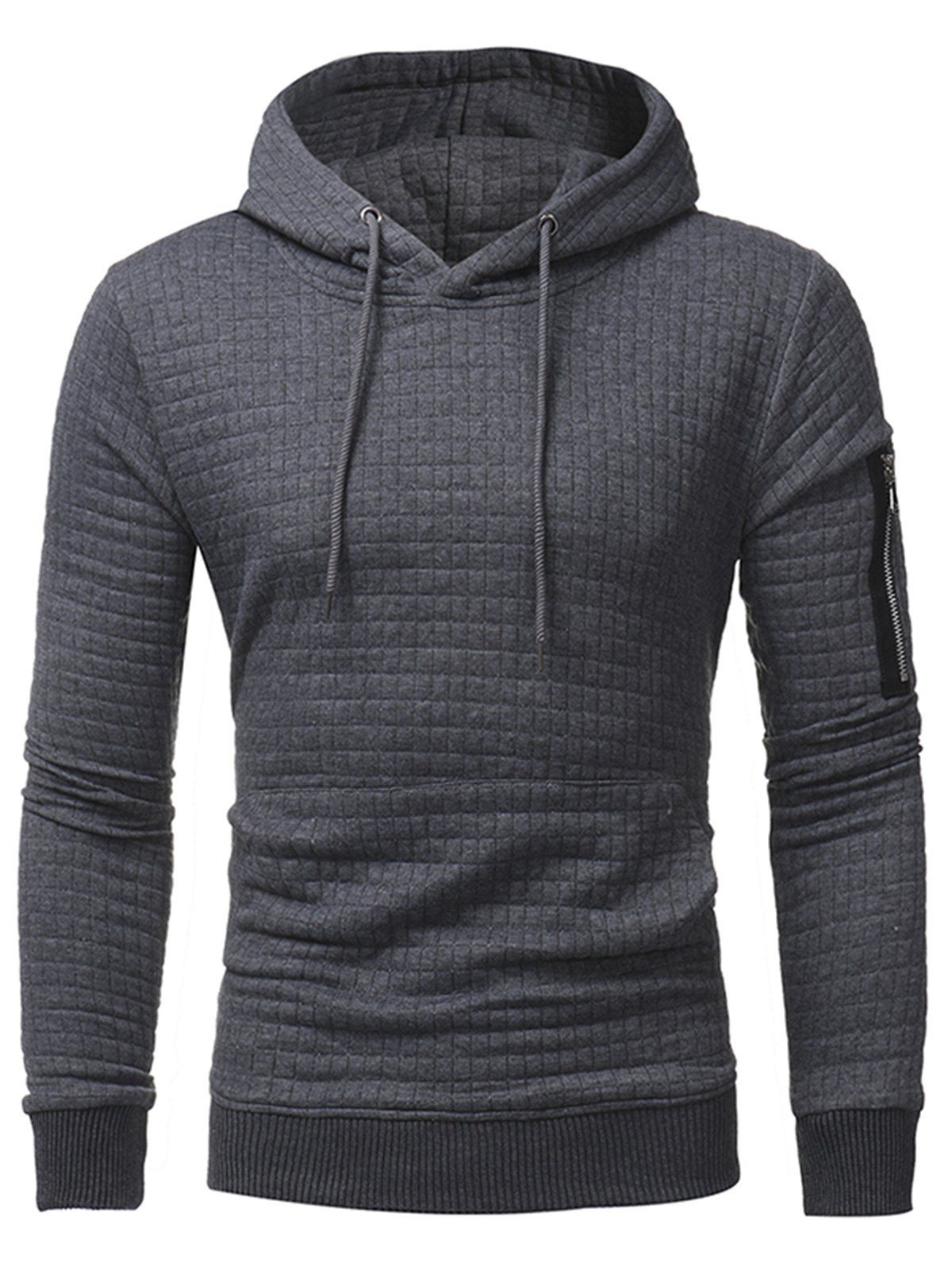 

Pocket Plaid Emboss Pullover Hoodie, Deep gray