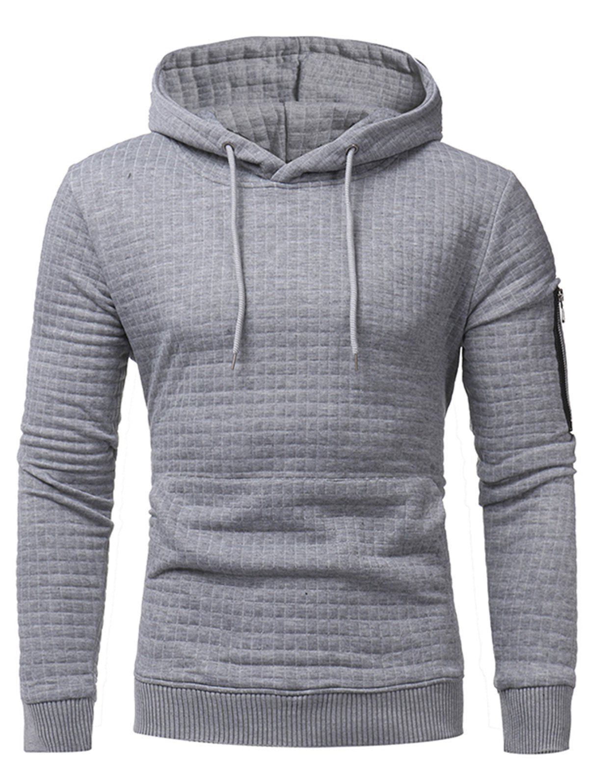 

Pocket Plaid Emboss Pullover Hoodie, Light gray