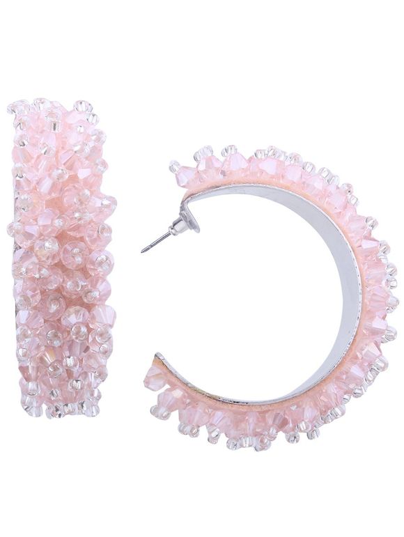 Boucles d'Oreilles en Demi-Cercle Motif Perles et Cristal Fantaisie - Rose 