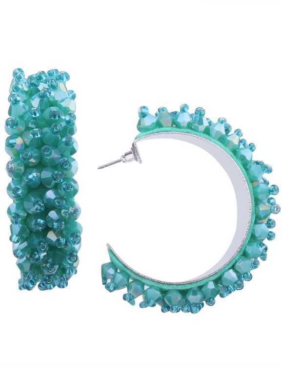 Boucles d'Oreilles en Demi-Cercle Motif Perles et Cristal Fantaisie - Vert 