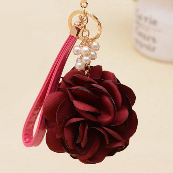 

Faux Pearl Flower Vintage Keychain, Wine red