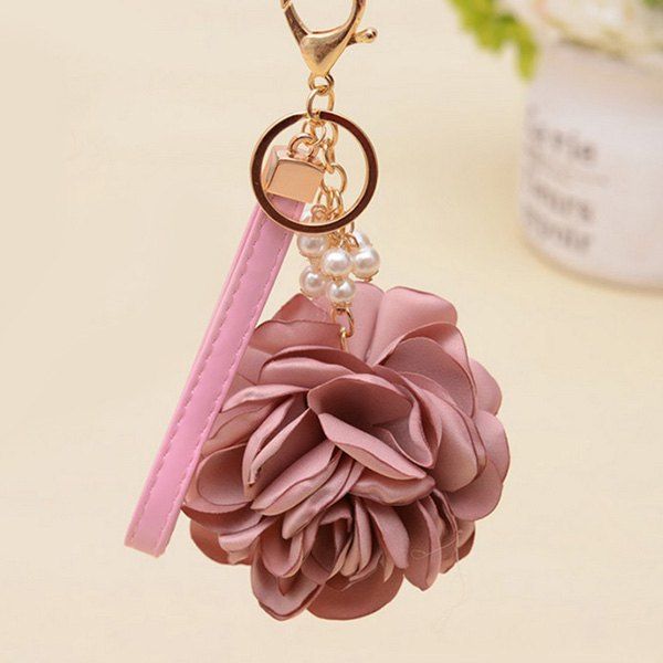 

Faux Pearl Flower Vintage Keychain, Deep pink