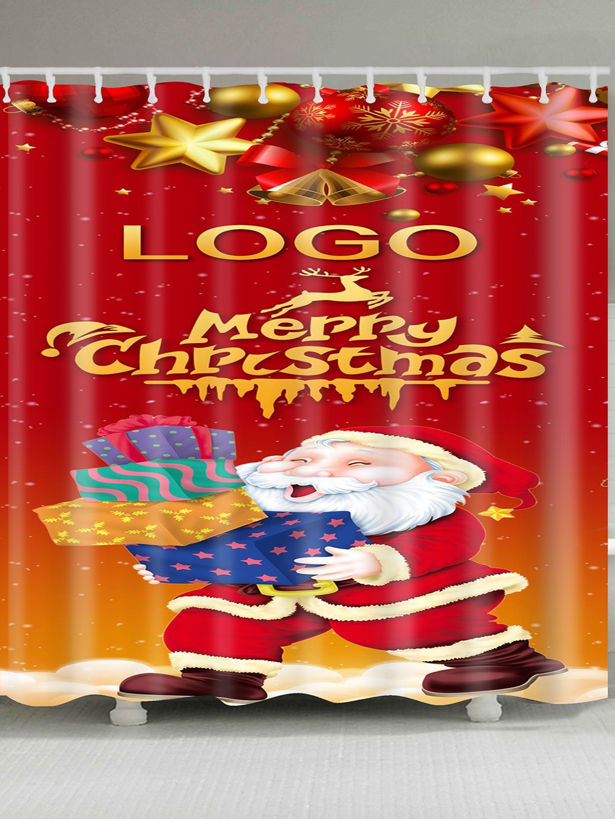 

Santa Gift Pattern Waterproof Shower Curtain, Colorful