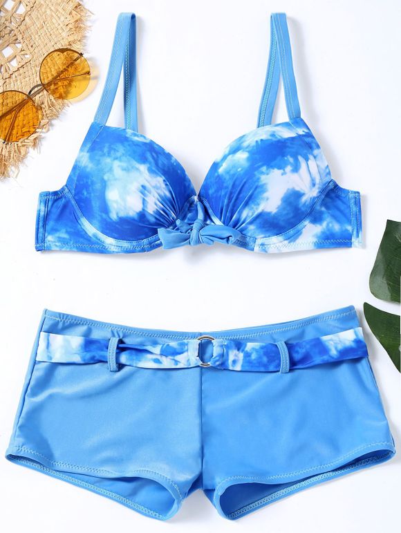 Maillot de Bain Bikini avec Armatures Style Teinture - Bleu S