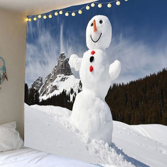 Snowy Mountain Snowman Patterned Wall Decor Tapisserie - Blanc de Crème W71 INCH * L71 INCH