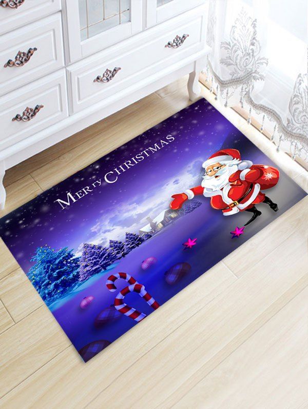 

Santa Claus Pattern Christmas Flannel Nonslip Bath Mat, Purple