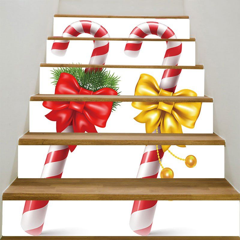 

Christmas Bowknot Candy Cane Pattern Stair Stickers, Colorful