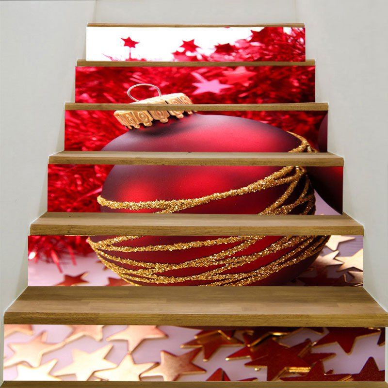 

Christmas Ball Stars Pattern Stair Stickers, Red