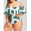 Plus Size Flounce Tropical Leaf One Piece Swimwear - WHITE 2XL