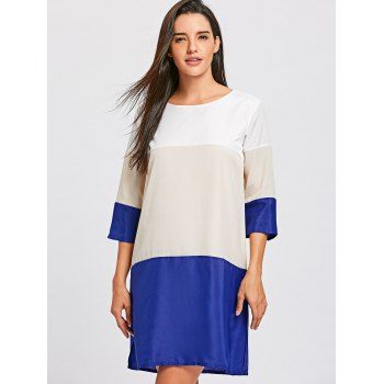 2018 Casual Scoop Neck Color Block 3/4 Sleeve Women's Dress COLORMIX M ...