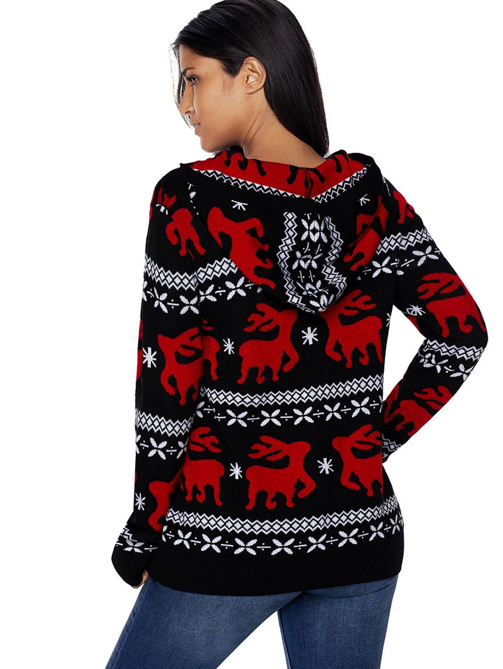 2017 Christmas Hooded Deer Jacquard Sweater BLACK XL In Sweaters & Cardigans Online Store. Best 