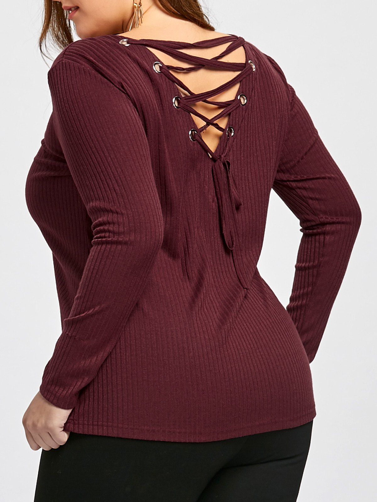 

Plus Size Cut Out Lace Up Top, Red