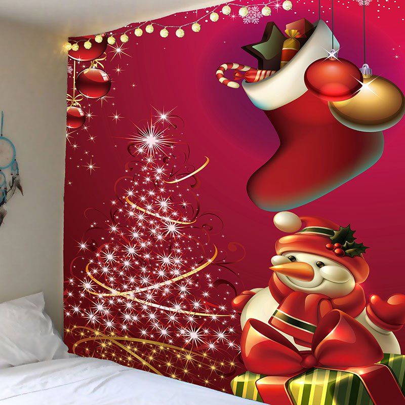 

Christmas Snowman and Tree Printed Wall Art Tapestry, Red