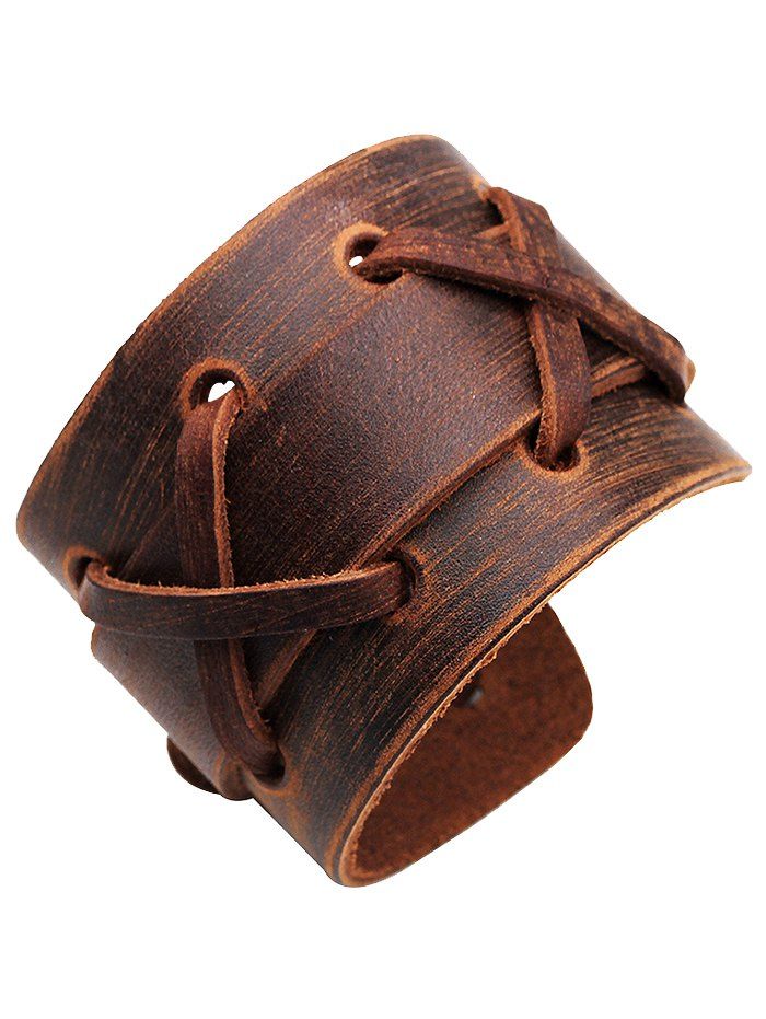 

Vintage Punk Style Artificial Leather Wide Bracelet, Brown