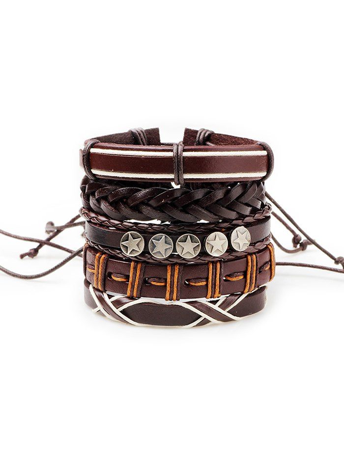 Vintage 5Pcs Punk Style Faux Leather Bracelets Set