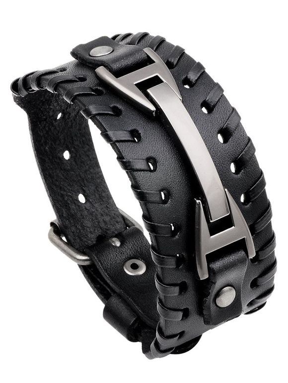 Bracelet Large en Simili Cuir Décoré d'une Barre en Métal Style Punk Vintage - Noir 