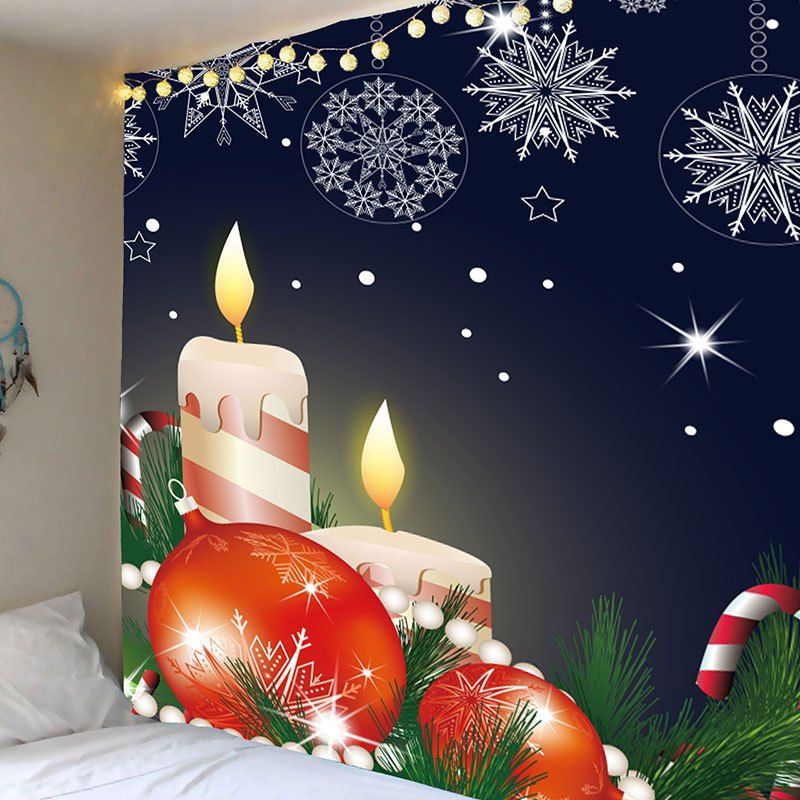 

Christmas Candles Balls Candy Cane Print Tapestry, Red and white and blue