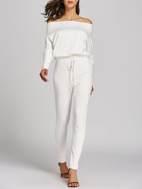 Off The Shoulder Lace-Up taille haute Jumpsuit - Blanc XL
