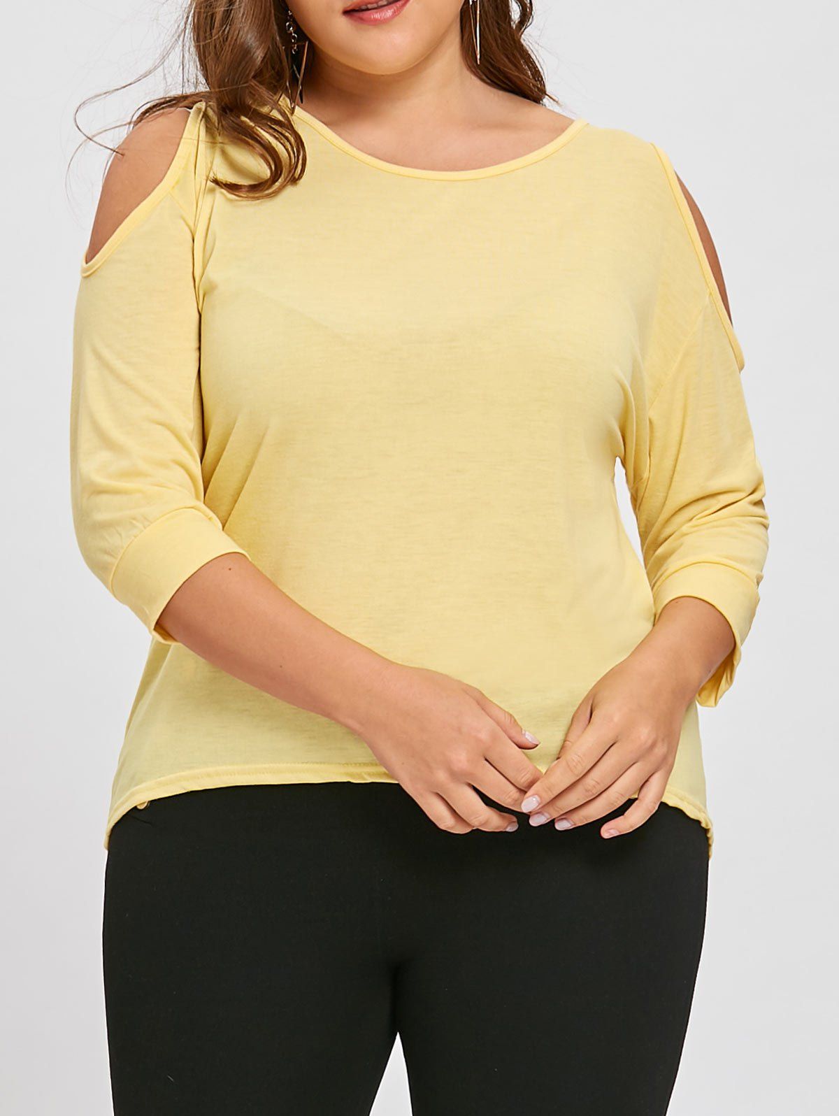

Plus Size Cutout Asymmetric Cold Shoulder Tunic Top, Yellow