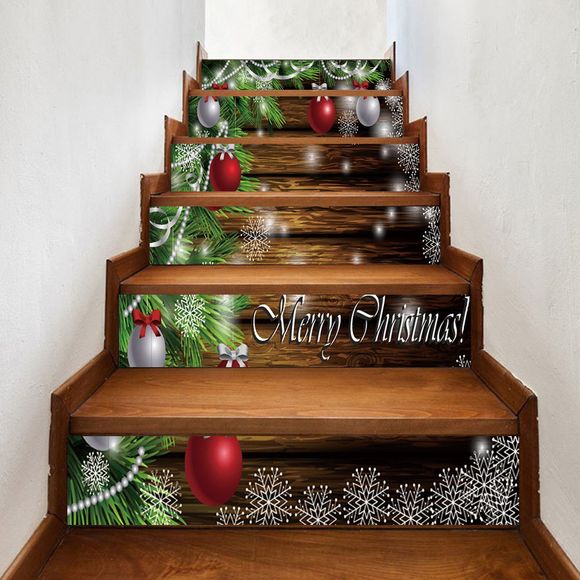 Autocollants d'Escalier Motifs Boule de Noël et Pin - multicolore 100*18CM*6PCS