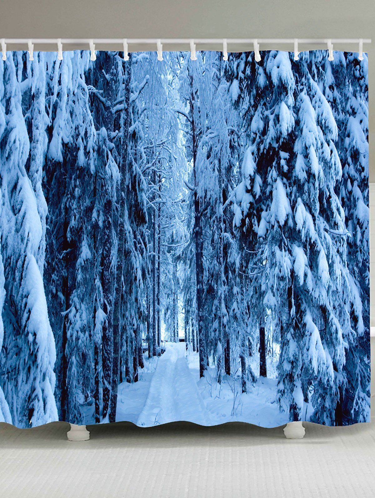 

Pine Tree Snowscape Pattern Waterproof Shower Curtain, Blue