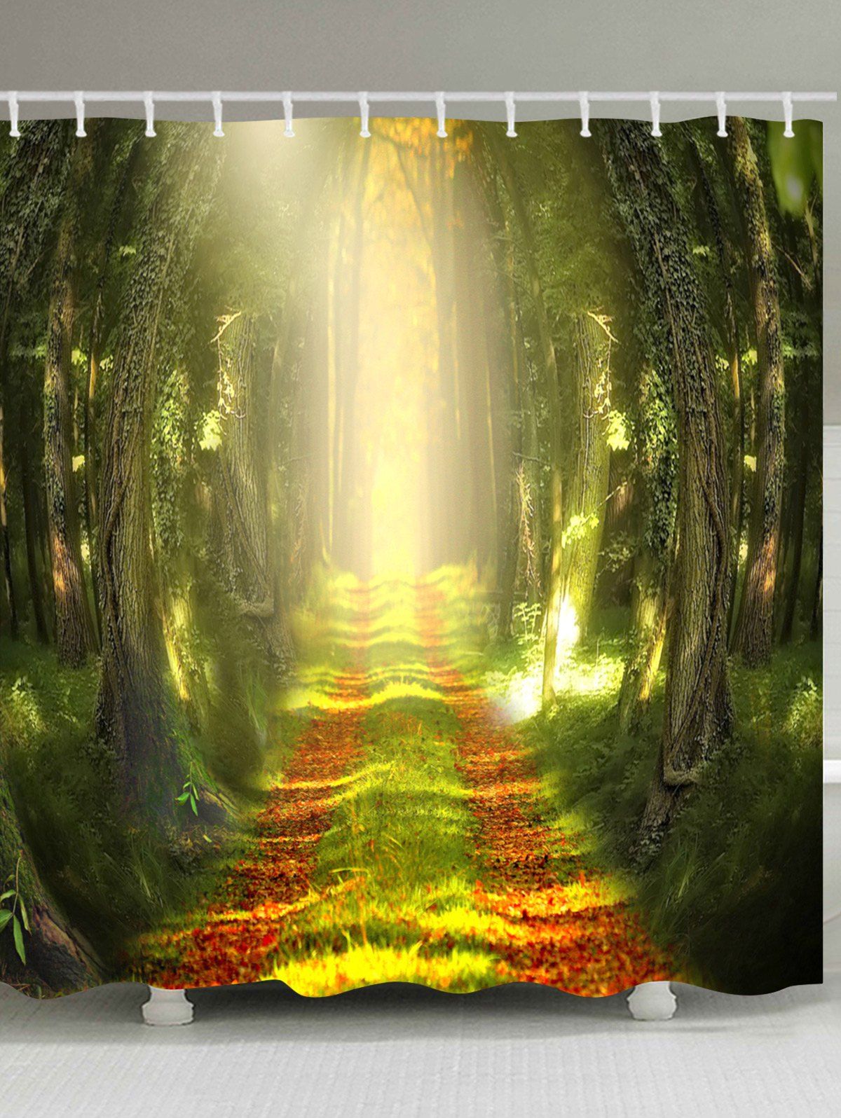 

Sunlight Forest Pathway Printed Bath Curtain, Green