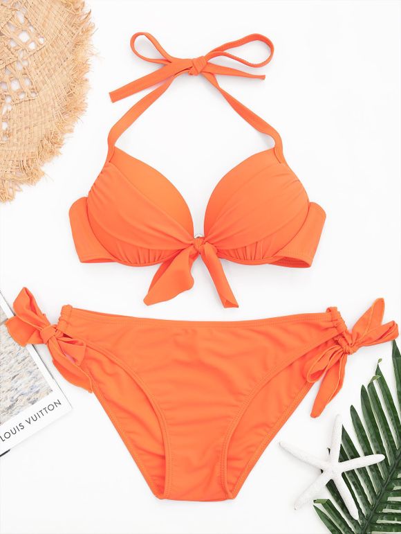 Ensemble de bikini à bretelles et à licou - Orange XL