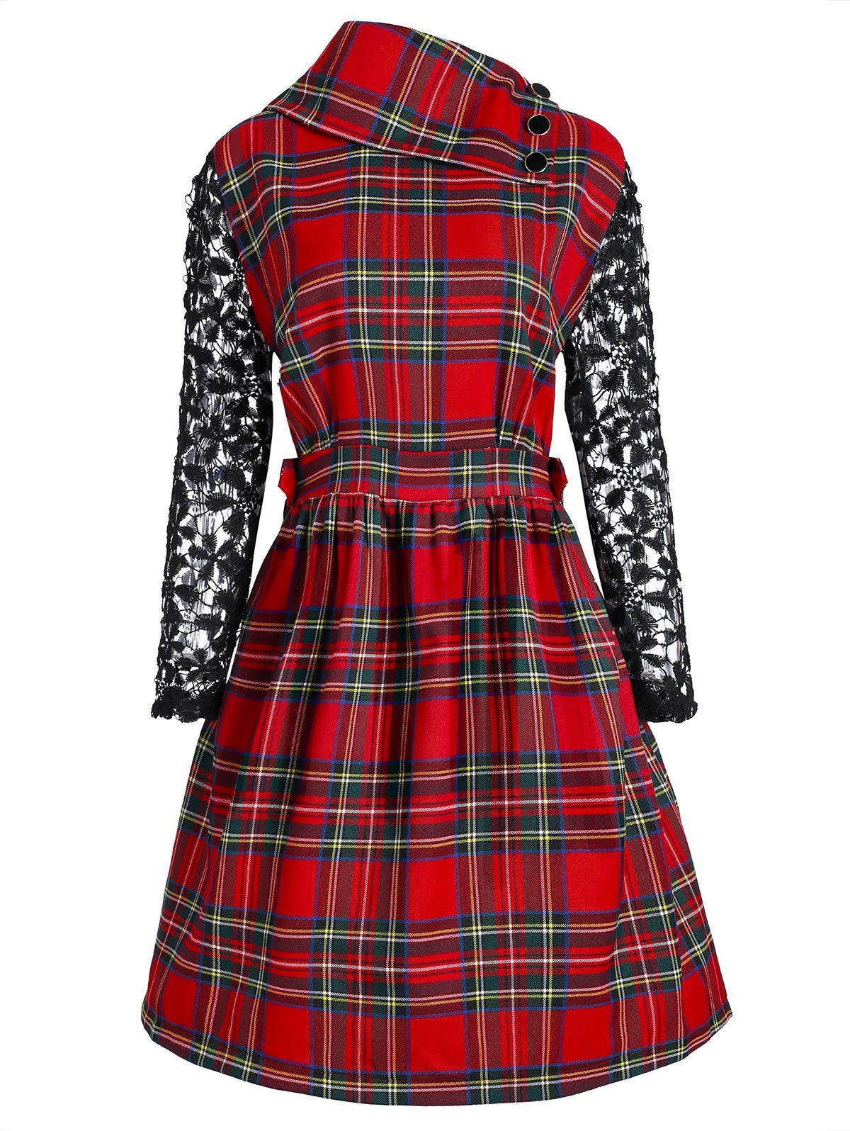 

Plus Size Hallow Out Sleeve Plaid Dress, Checked