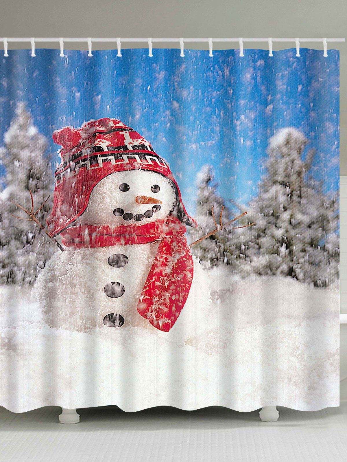 

Christmas Snowman Pattern Waterproof Polyester Shower Curtain, Colormix