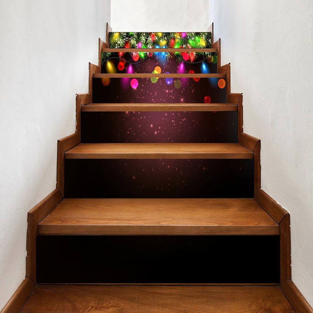 

Christmas Pine String Lights Pattern Stair Stickers, Colormix