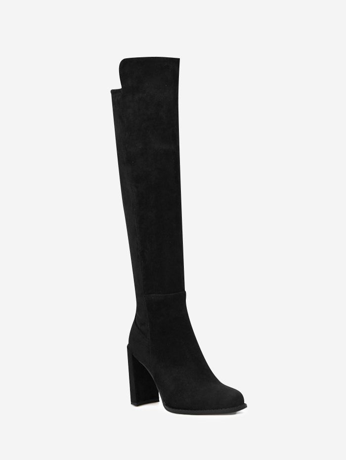 

High Heel Almond Toe Thigh High Boots, Black