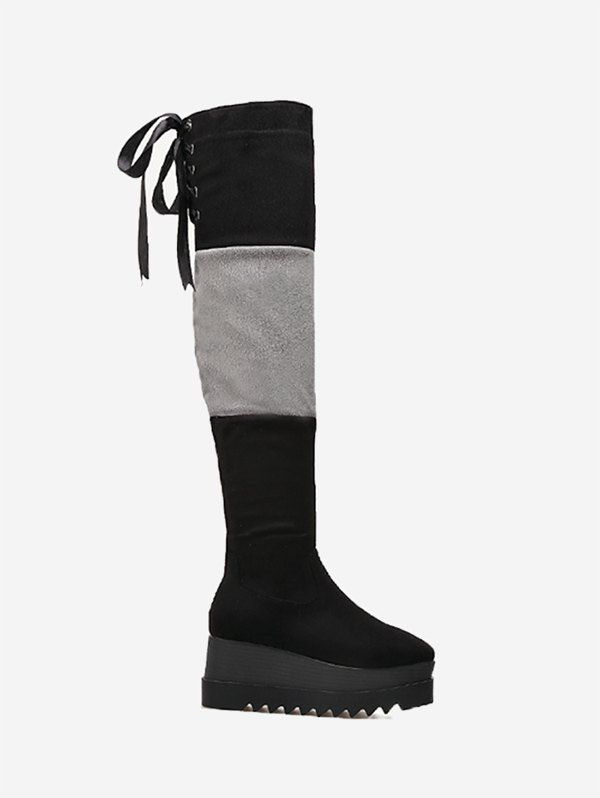 

Lace Up Back Thigh High Boots, Black