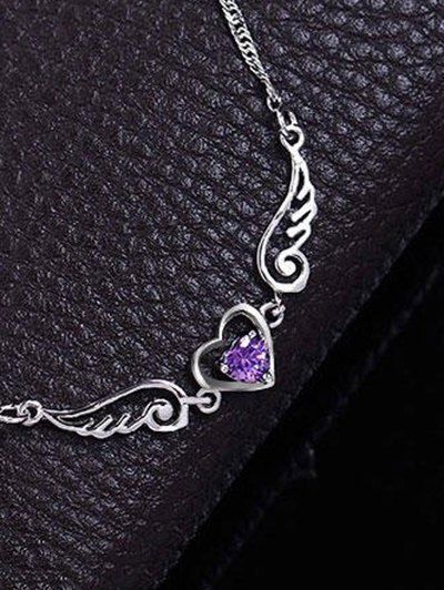 

Faux Amethyst Heart Angel Wings Collarbone Necklace, Purple